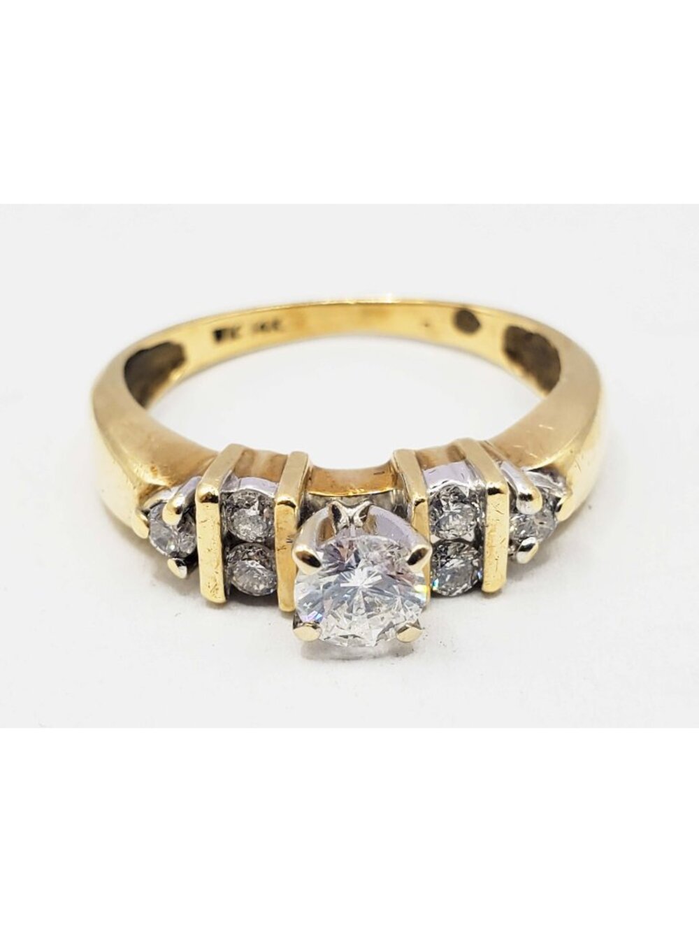 0.38 ctw Natural Diamond Solitaire with Accents Ring 14k Gold Size 6.25